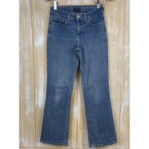 NYDJ Womens Jeans Blue Size 4P Bootcut Mid Rise Denim Stretch Studded Pockets